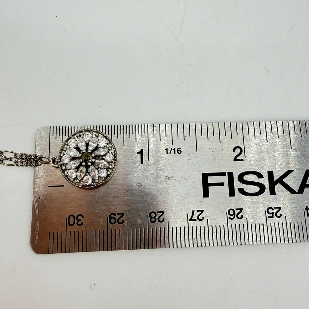Vintage 925 Sterling Silver Pendant Necklace CZ Stones Dainty‎ Collar